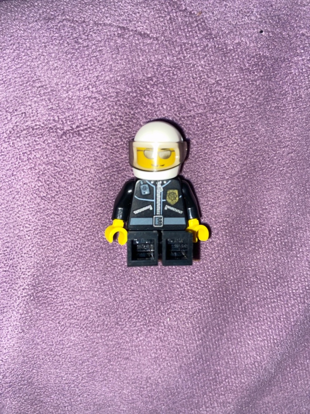 Lego Black Police Officer Minifigure with White Helmet and Yellow Visor